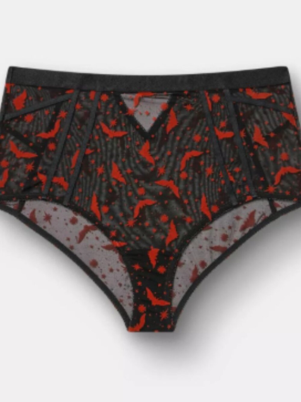 Torrid flocked red bats, black mesh panty size 3.